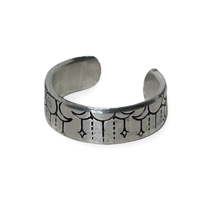Handmade 9/10 stamped celestial boho moon pattern hypoallergenic adjustable ring